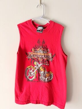✨VINTAGE✨Youth/Boys Size Small 🏍️💨Top Heavy Pacific Choppers Graphic Muscle Tee